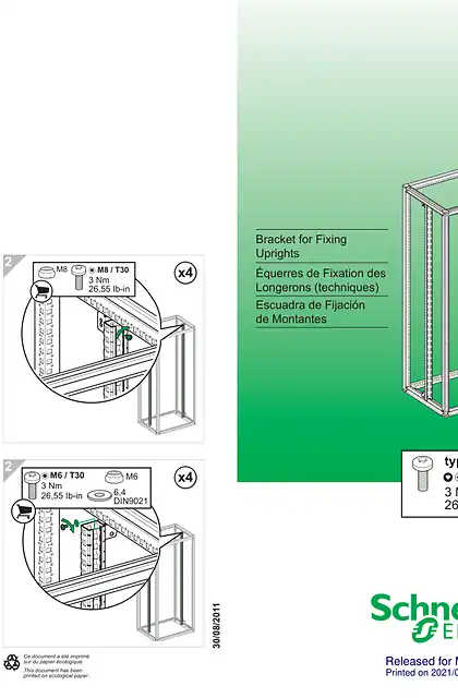 schneider施耐德Instruction Sheet for internal fixing bracket of vertical rails - same level of base